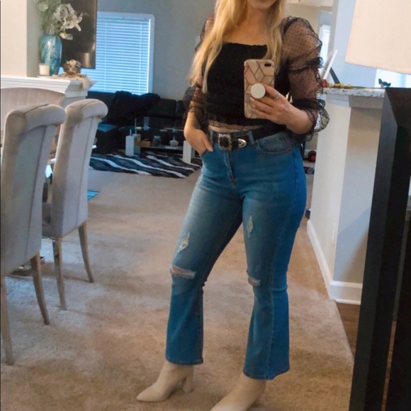 High Waisted Distressed Bootcut Jean - Picture 3 of 7